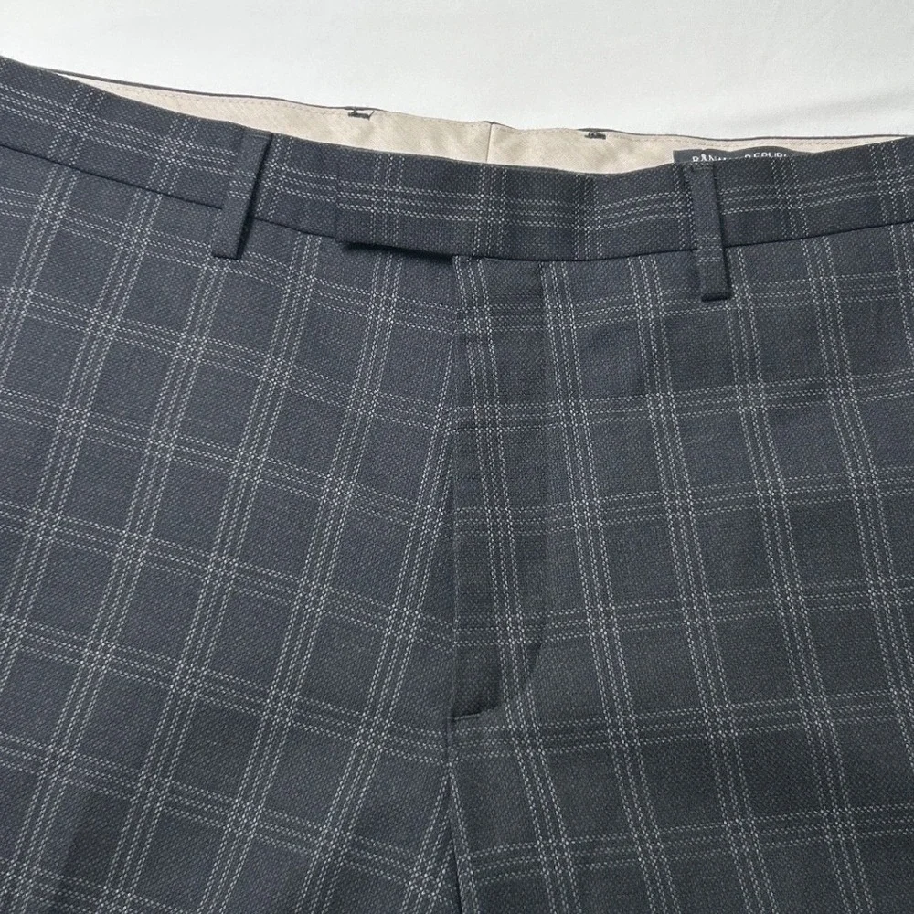 Banana Republic Mens Slim Fit Plaid Wool Dress Pants Size 33x30 Dark Grey Office